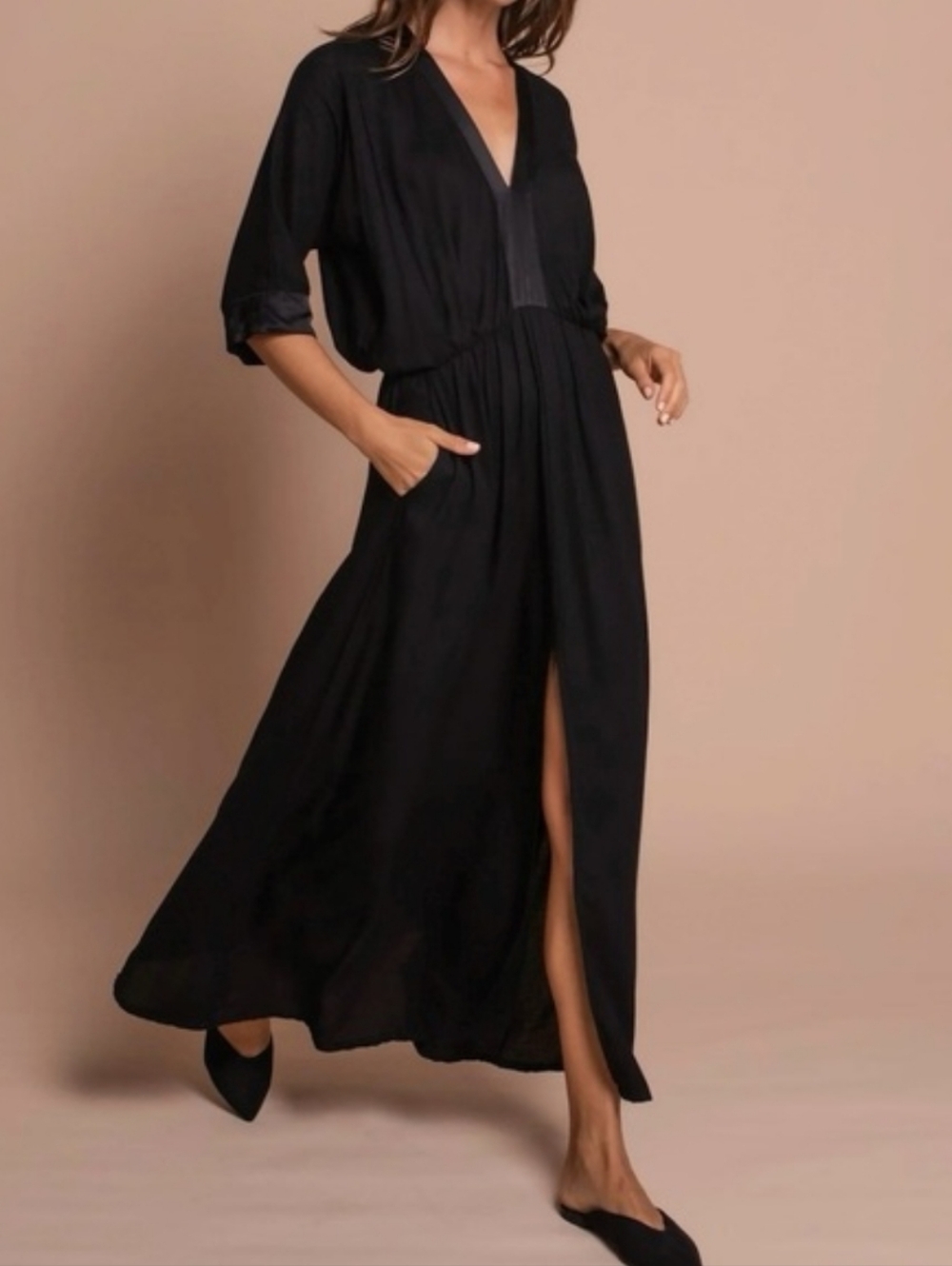 Pampelone Uma Maxi Kaftan Dress Slit Black Women Size M Resortwear Vacation